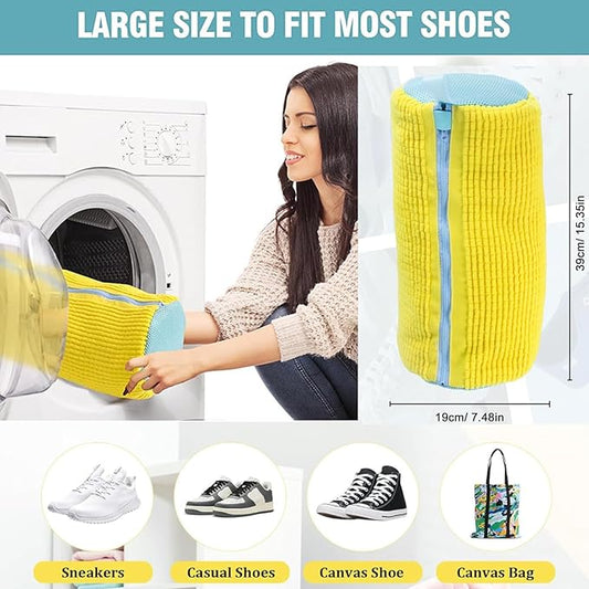 2Pcs Yellow Shoe Washing Machine Bags, Reusable Shoe Washing Bag for Machine Can Be Cleaned 360° Around.Durable Laundry Bag Side Zipper. Laundry Bag Suitable for Sizes of Different Sizes