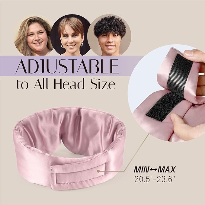 Silk Sleep Mask Soft Pressureless: 100% Mulberry Silk for Eye Skin Anti Wrinkles, Large Size for Total Blackout, Adjustable Wide Velcro Ear Cover