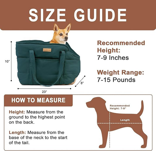 NoblePup Plush Dog Purse Carrier for Small Dogs, Soft Dog Tote Bag with Safety Harness Clip, Cozy Pet Carrier for Dogs Under 15 lbs, Comfortable Dog Shoulder Carrier for Travel, Green