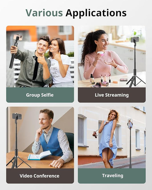 Sensyne 63" Selfie Stick Tripod, Extendable Phone Tripod with Wireless Remote Compatible with Cell Phones for Selfies, Photography,Video, Live Stream