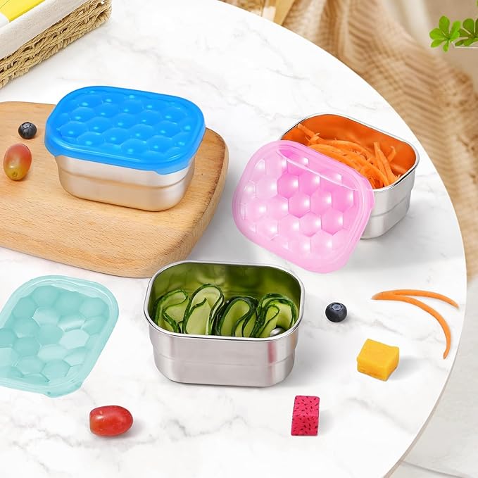 Snack Pro - Small (1 CUP) Stainless Steel Snack Containers for Kids | Easy Open Leak Proof Food Containers with Silicone Lids - Perfect Metal Toddler Lunch Box for Daycare and School (8oz*3)
