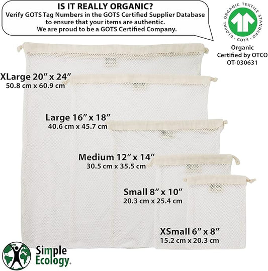 Simple Ecology Organic Cotton Mesh Laundry Bag; Machine Washing Bags for Delicates, Lingerie and Garments, X-Large 2 pack
