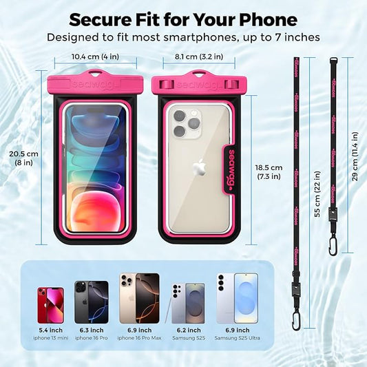 SEAWAG Next Waterproof Phone Case with Lanyard, Floating IPX8 Pouch for iPhone 17 16 Pro Max 15 14 13 12 11 and Samsung Galaxy S25 S24, Beach Cruise Travel Essentials, 1 Pack Pink