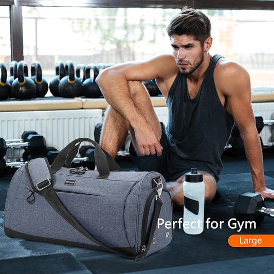 TOPDesign Gym Bag for Women & Men, Unisex Duffel Bag with Shoe Compartment & Wet Pocket for Travel Sports Gym (M Textured Blue)