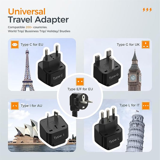 220V to 110V Converter, TESSAN Travel Voltage Converter with 4 USB Ports (1 USB C), 3 AC Outlet and EU UK AU IT Universal Travel Adaptor, Step Down Transformer Power Outlet Adapter Combo Black