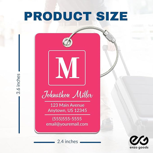 Personalized Luggage Tag | 2 Pack | Custom Luggage Tags for Suitcases | Kids Backpack Tag | 10 Color Options & Choose Font, Font Color