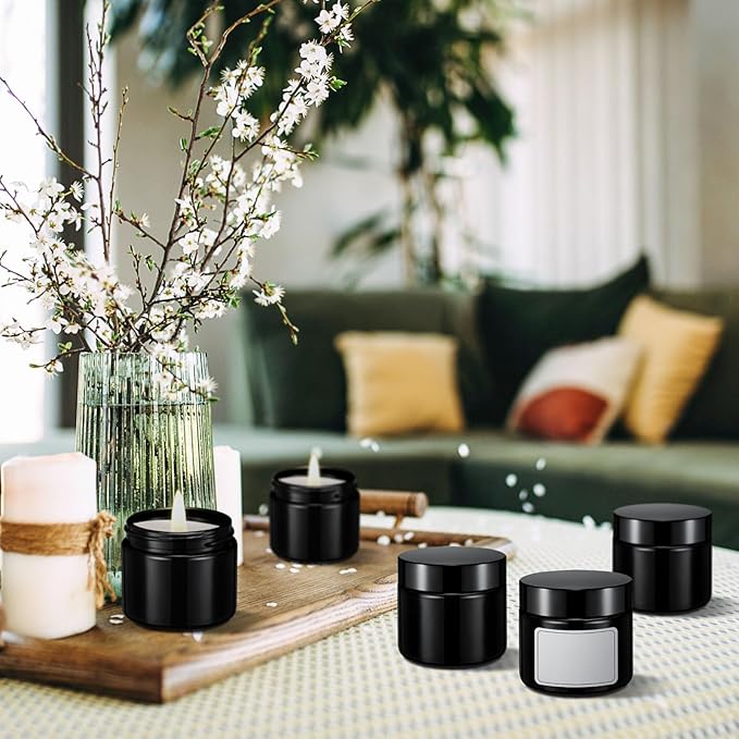 Domensi 72 Pcs 2 oz Glass Jars with Lids Travel Size Round Leakproof Empty Cosmetic Jars with Inner Liners Lid for Storing Makeup Lotions Face Cream Ointments Candle DIY Making (Black)