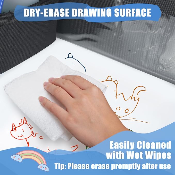 Upgraded Kids Travel Tray for Airplane - Toddler Car Seat Table Tray, Road Trip Essentials for Boys & Girls, Carseat Lap Desk for Kids Road Trip Activities, Black - 2 PCS