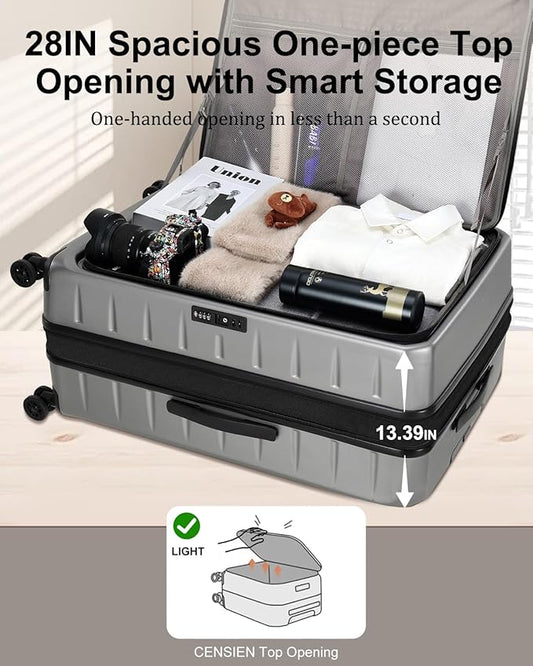 Luggage Sets 2 Pieces, 20 Inch Carry On Luggage and Expandable 28 Inch Checked Luggage with Spinner Wheels, Lightweight ABS+PC Hard Shell Suitcase with Front Opening, TSA Lock (Gray, 20/28)