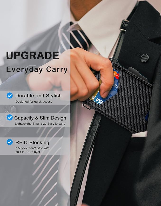 Wallet for Men, Minimalist Slim Mens Wallet with Money Clip, RFID Blocking Smart Pop Up Card Wallet with ID Window, Compact Bifold Wallet, Metal Aluminum Credit Card Holder