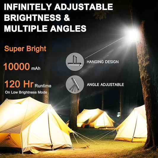 Camping Lantern LED Rechargeable - up to 120+ Hours, 10000mAh Portable Camping Lights with Redlight &12 Light Modes, LCD Display, Dimmable, Waterproof, Camping Lanterns for Power Outages, Hurricane