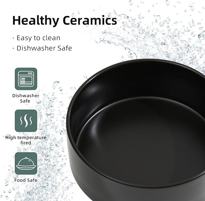 Non-Slip 8.2inch Ceramic Dog Food and Water Bowl for Large Breed Dogs, Pet Bowl for Replacement (Single Bowl, Black)