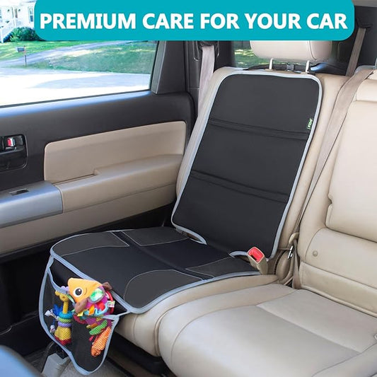 PIDO Car Seat Protector for Child Carseat with Thick Padding and Waterproof Fabric, 2 Pack Seat Cover Mat for Car Leather Upholstery (Black/Gray)