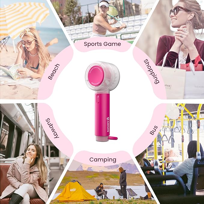 AIRMATE Portable Handheld Fan, 5 Wind Speed Adjustable, 3000mAh Battery Rechargeable, Durable Motor, 13000RPM Super Powerful Wind, Personal Turbo Hand Held Mini fan for Makeup/Travel/Outdoor (Pink)