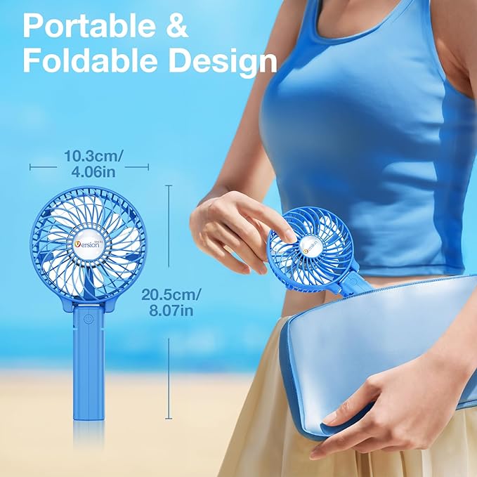 VersionTECH. Portable Handheld Fan, Powerful+Durable+4000mAh+180° Foldable, Mini Table Fans with USB Rechargeable Battery Operated Cooling Accessories for Personal Use, Travel, Office Blue
