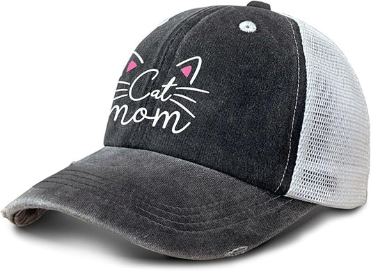 Cat Mom Proud, Cat Lover Mom Ripped Hole Paw Design hat Outdoor Cap for Grandpa