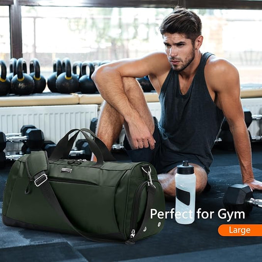 TOPDesign Gym Bag for Women & Men, Unisex Duffel Bag with Shoe Compartment & Wet Pocket for Travel Sports Gym (M Green)