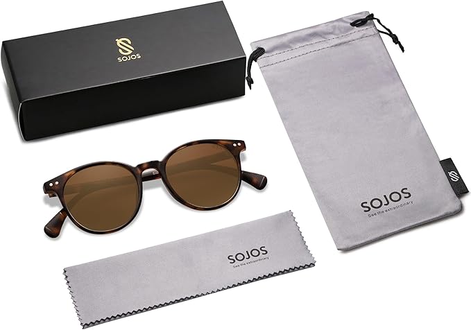 SOJOS Small Round Classic Polarized Sunglasses for Women Men Vintage Style UV400 Lens MAY SJ2113