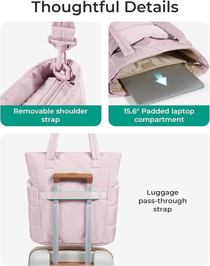 BAGSMART Tote Bag for Women, Lightweight Puffy Tote Bag with Compartments Shoulder Bag Handbag for Travel, Work, Gym