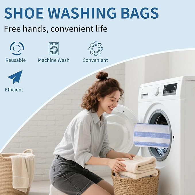 2Pcs Professional Shoe Washing Machine Bag, 360° Deep Clean and Protection for Sneakers, Tennis, Casual Shoes, Durable Shoe Laundry Bag for Washer and Dryer, Shoes Washing Bag for Any Size