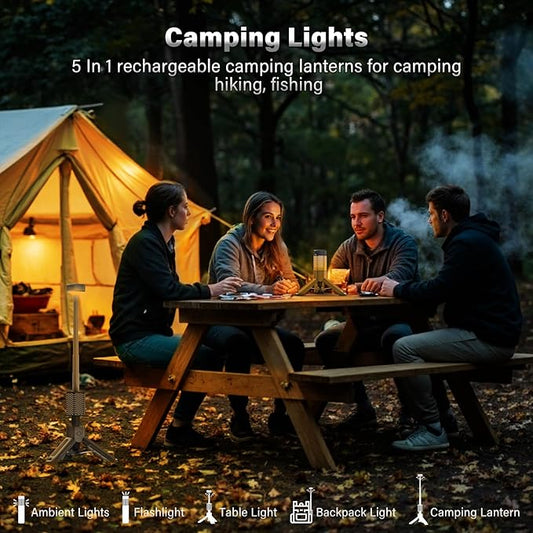 Telescopic Camping Light - 10500mAh Rechargeable Camping Lantern with Storage Bag, Dimmable Magnetic Tent Lamp, Waterproof Camp Light Outdoor Work Emergency Lights for Home Power Outage, Hiking -Gray