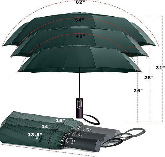 MRTLLOA 49/54/62 Inch Large Folding Golf Umbrella, Oversize Double Canopy Vented 10 Ribs Windproof Compact Travel Umbrellas for Rain