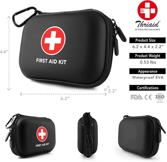 Mini First Aid Kit, 100 Pieces Water-Resistant Hard Shell Small Case - Perfect for Travel, Outdoor, Home, Office, Camping, Hiking, Car (Black)