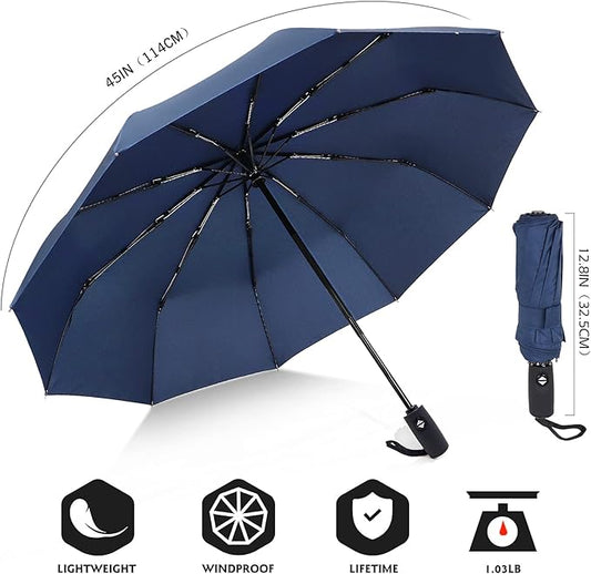 ZOMAKE Travel Umbrella Compact - 10 Ribs Portable Collapsible Umbrellas for Rain Windproof - Paraguas Automatic Small Folding Umbrella Lightweight Packable Umbrella for Women Men
