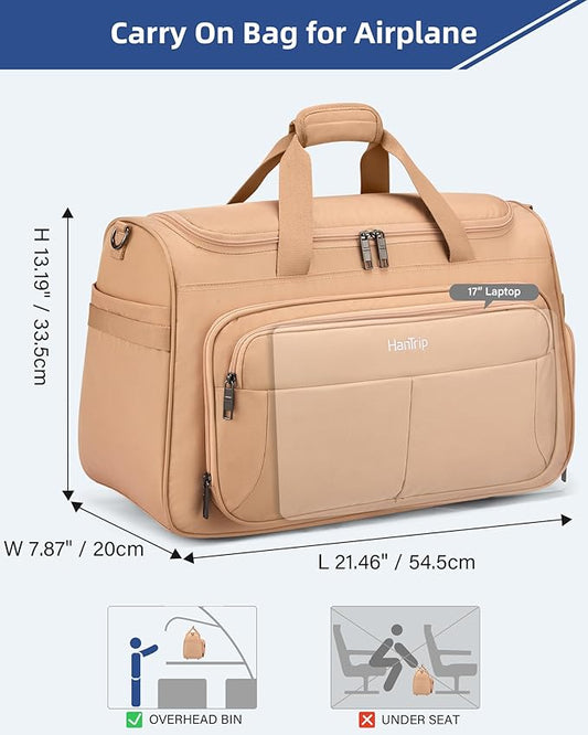 HanTrip Carry on Duffel Bag Foldable Duffle Bags for Travel, Large Personal Item Bags for Airplanes, Weekender Overnight Mens Travel Tote Bag for Women Softside Carry on Luggage (Pink)