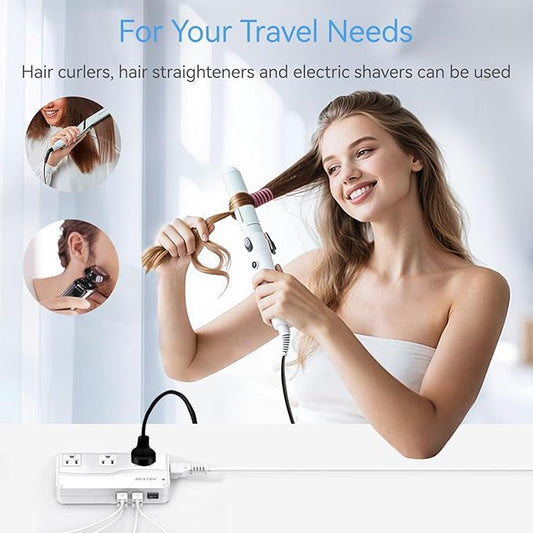 BESTEK Universal Travel Adapter 220V to 110V Voltage Converter with 6A 4-Port USB Charging and UK/AU/US/EU Worldwide Plug Adapter (White)