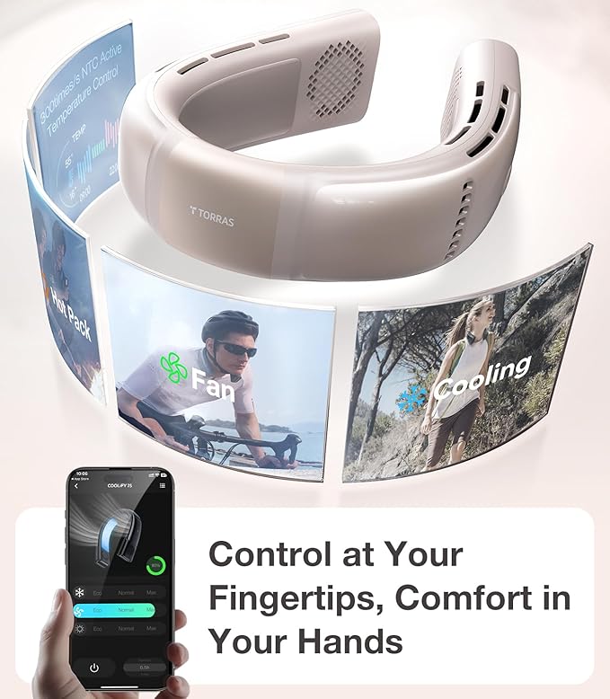 TORRAS COOLiFY 2S Neck Fan, 3 Model, 3-28H Extended Battery Life, Neck Fans that Blow Cold Air, Neck Air Conditioner, Cooling Neck Fan for Work, Hiking, Travel. Gift for Women, Mom, Apricot