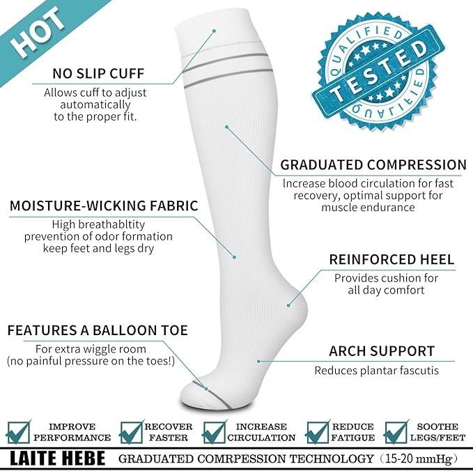 Laite Hebe Compression Socks For Women& Men circulation(8 Pairs),Socks-Best for Running,Sports,Hiking,Flight travel,Pregnancy
