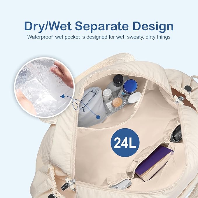 TOPDesign Travel Duffel Bag for Women, Puffer Gym Bag Sports Tote with Wet Pocket, Carry On Weekender with Luggage Sleeve (Yoga)