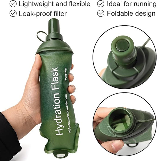 WILDREEDS 150ml Soft Flask, TPU Collapsible Soft Water Bottle for Hydration Pack, Running Vest, Folding Water Bottle for Hiking Cycling Climbing-1Pcs, Green