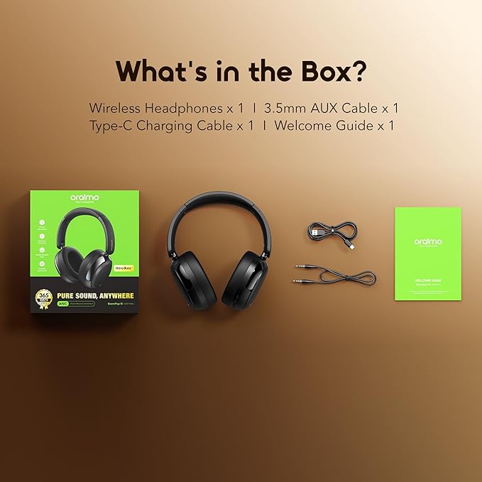 Oraimo Bluetooth Headphones Active Noise Cancelling, 65H Playtime, 3 EQ Modes, Deep Bass, Bluetooth 5.4, Wireless Over-Ear Headphones with Microphone for Office Travel, Black