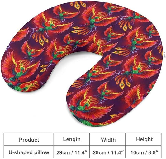Funny Memory Foam Neck Pillow Travel U Shaped Cushion with Zip Cover, Chin Support for Airplane Car Office Home Nap, Abstact Flaming Fire Flame Bird Wings Art