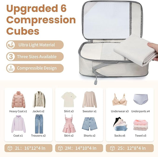 8 Set/6 Set/4 Set Compression Packing Cubes for Travel, Lightweight Vacation Travel Essentials, Travel Accessories for Suitcase Organizer Bags Set, Durable Luggage Organizer