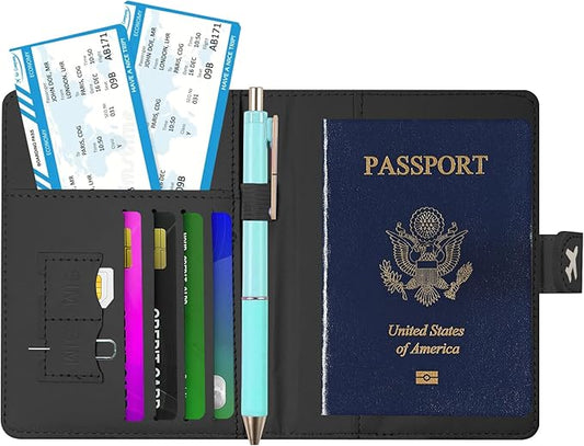 Passport Holder, Travel Wallet Cover with Pen Loop | Cute RFID Blocking Leather Case with Magnetic Closure for Travel Essentials-Flower