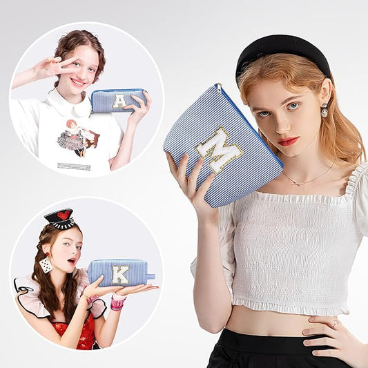 YOOLIFE Initial Makeup Bag, Travel Makeup Bag with Small Makeup Bag Travel Essentials Make Up Bag Bridesmaid Proposal Graduation Wedding Gifts Teacher Birthday Gifts for Women Her Mom Wife Sister K