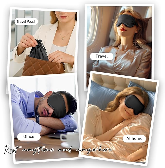 Umisleep Sleep Mask for 100% Pure Mulberry Silk, 22 Momme 6A Soft Eye Masks for Sleep, Adjustable Sleep Masks for Women Men, Light Blocking Sleeping Mask, Silk Eye Mask for Sleeping, Blindfold, Black