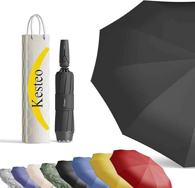 Windproof Travel Umbrella for Rain, Withstand 85MPH Winds, 54 Inch Automatic Reverse Fold Umbrellas Easy Auto Open Close, Portable Compact Umbrella Includes Cover Bag, Perfect for Travel, Car, Commute, Women Men, Backpack