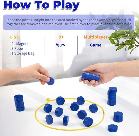 Magnetic Chess Game with 24 Travel-Stones, Magnet Chess 3 String & Portable Storage Bag, for Family & Party & Travel & Camping, Exciting Magnetic Game for Family Game Night