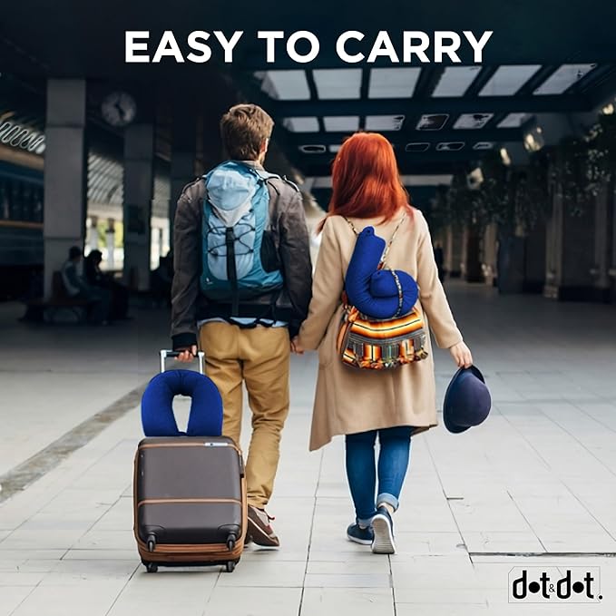 Dot&Dot Twist Memory Foam Travel Pillow for Airplanes - Travel Neck Pillow for Sleeping - Airplane Pillow for Neck Support - Adjustable, Bendable Neck Roll Pillow (Sapphire, One Size)