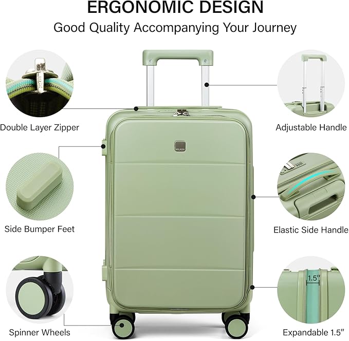 MILADA Expandable Carry On Luggage with Spinner Wheels PC Hard Shell Suitcases 20 Inch Top Opening Travel Suitcase with Wheels TSA Approved Luggage Trunk Rolling Carry-On, Bamboo Green