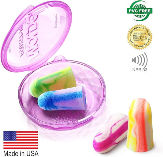 MOLDEX Soft Foam Earplugs Softiesยฎ Ear Plugs for Sleeping, Snoring, Work, Travel, Shooting -33dB Highest NRR Made in USA (Multi Color, 50 Pairs)