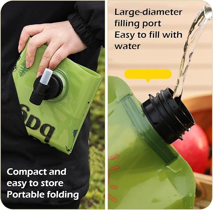 Qurbuns Portable Foldable Water Bag, 8L Collapsible Water Container with Adjustable Faucet, No-Leak Camping Storage Bag, Universal for Camping, Hiking, Outdoor Adventures (Khaki)