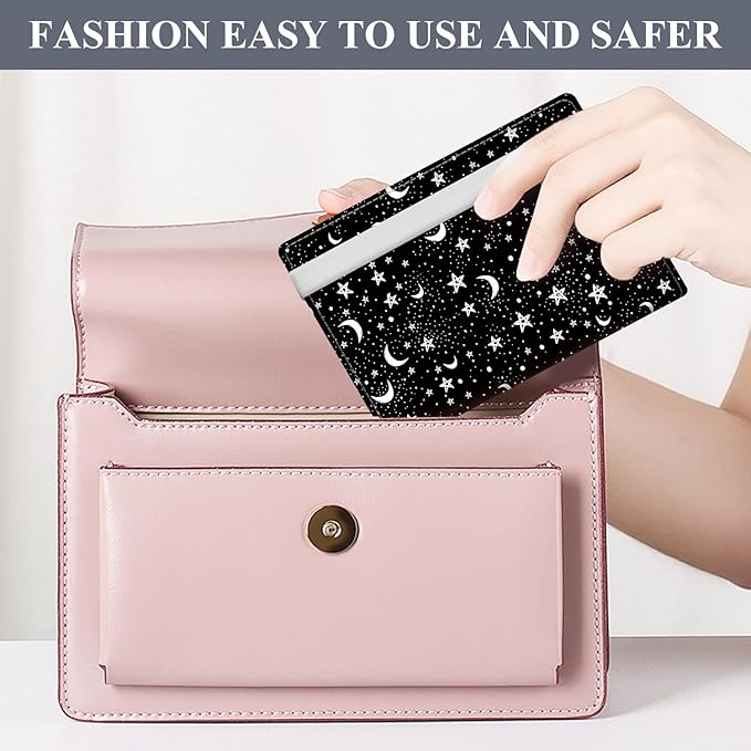 Passport Holder for Travel Essentials, RFID Premium Leather Passport Wallet Cover Case for Travel Must Haves Accessories, Passport Book Holders for Women Men Black White Moon Stars