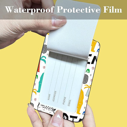 2 Pack Luggage Tags for Suitcase,PU Leather Travel Cruise Luggage Tag with Privacy Cover,Name ID Label and Steel Ring,Travel Essentials for Women Men (Dinosaur with Palms)