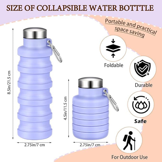 Baderke 2 Pcs Collapsible Water Bottles 17oz Silicone Travel Foldable Portable Water Bottle with Buckle Silicone Lightweight Reusable Leakproof for Camping Hiking Cycling Sport(Purple, Black)