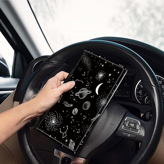 Car Registration and Insurance Holder, Leather Car Glove Box Organizer, Cool Car Accessories for ID, Driver's License Cards & Essential Document, business cards, Men&Women,Moon Spaceship